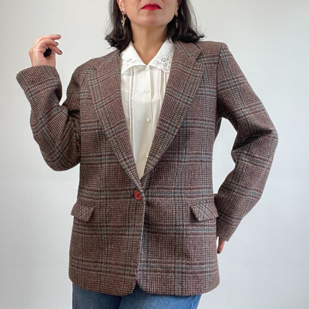 Vintage Poly/Wool Tweed Check Blazer - Size M